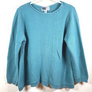 Habitat Textured Sweater Women Medium Teal Cotton Button Back Artsy Lagenlook